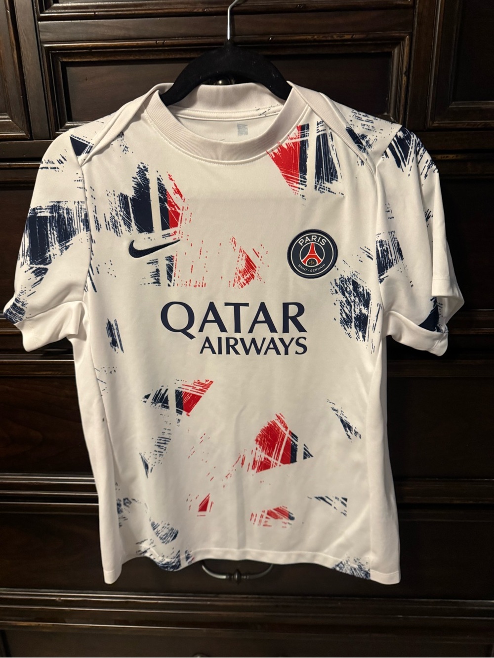 Nike Paris Saint-Germain Kids Large White Jersey with Qatar Airways Logo